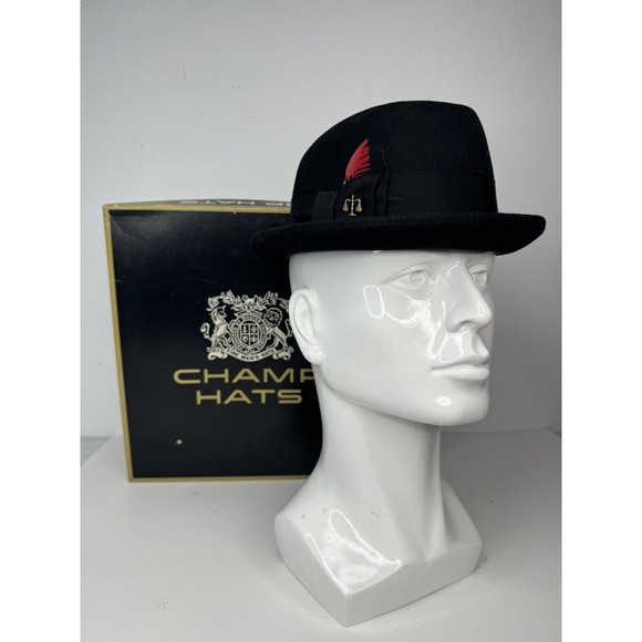 Vtg Champ Hat Men's Hat Fedora Black Band Felt Kasmir Finish 6 7/8 - Picture 1 of 9